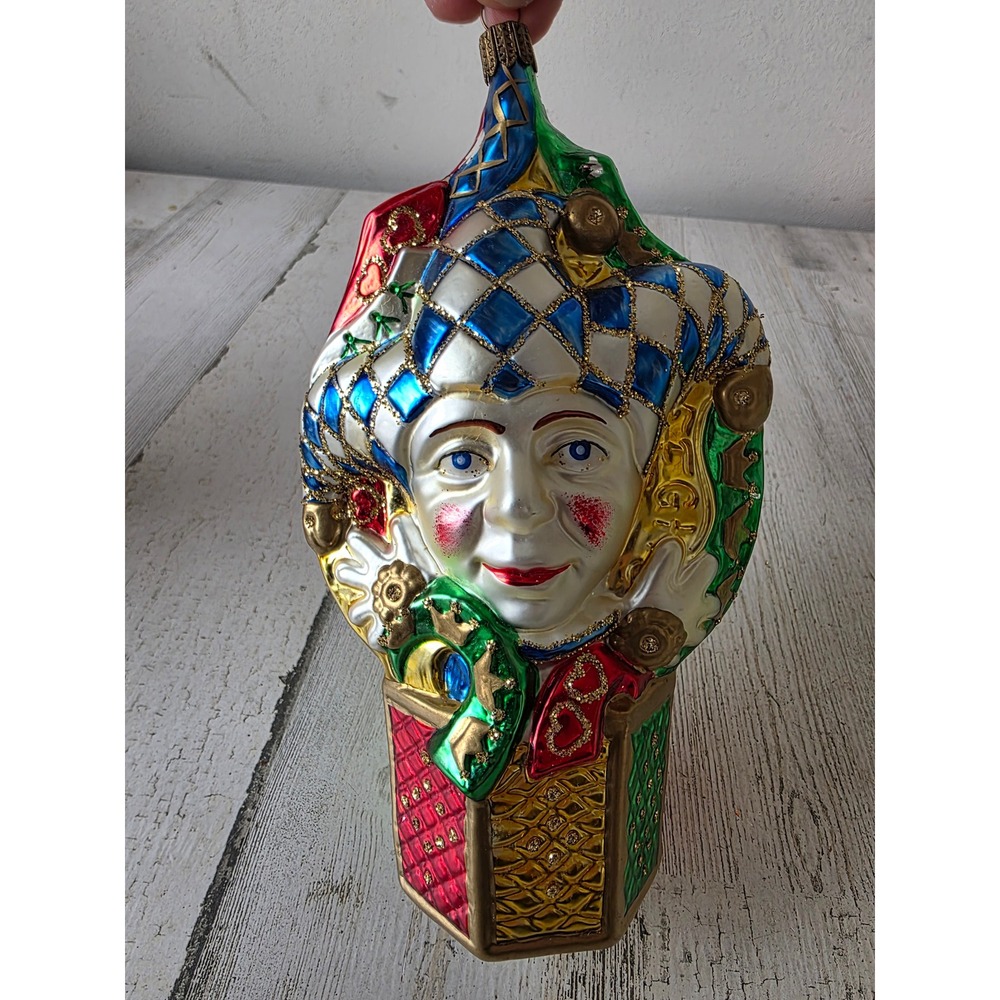 Vintage‎ german Glass jester Jack in the Box gold ornament Xmas tree